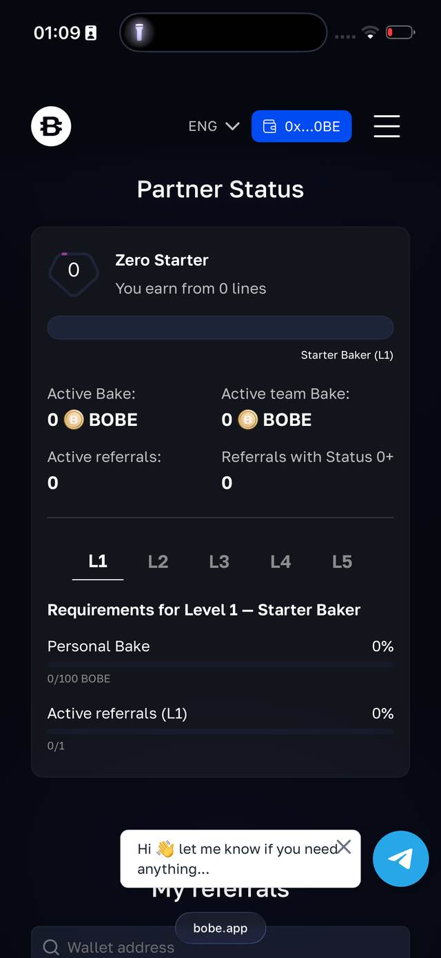 Partner Status: прогресс и вкладки уровней