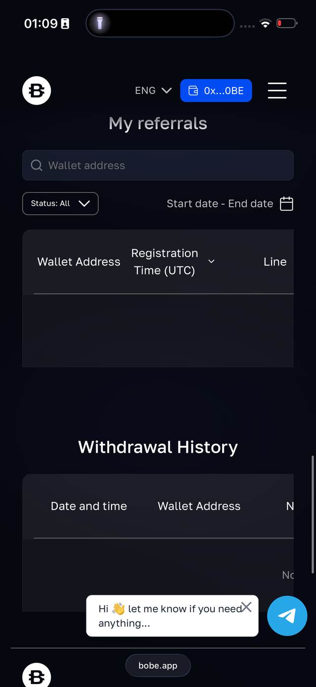 My referrals и Withdrawal History